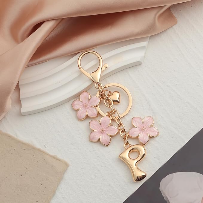 Snycler Bubble Initial Keychain Graceful Flower for bags car remote–A-Z Letter Charms for Women