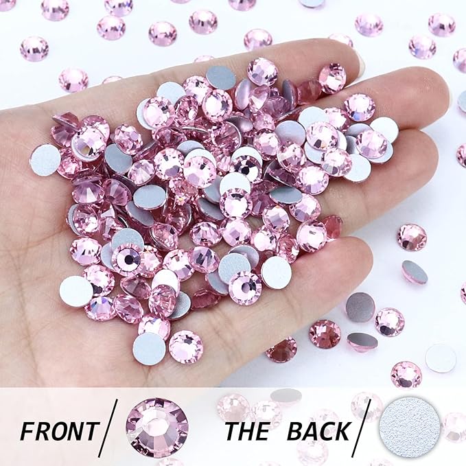 1440PCS SS4 Crystal Glass Flatback Rhinestones, Round Flat Back Crystal Gems for Nail Art and Craft Clothes, Glue Fix Diamond Stones Light Pink (1.5-1.7mm)
