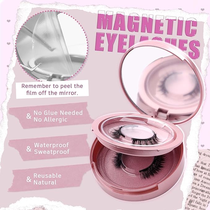 FADLASH 2 Pair Magnetic Lashes Natural Look Reusable Magnetic Eyelashes with Applicator No Glue Needed Wispy Lashes Soft Comfortable Eyelashes(B01)