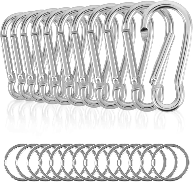 39pcs 1.9Inch Carabiner Caribeener Clips D Shape Aluminum Carabeaner Buckle Spring Snap Key Chain Clip Hook for Camping Hiking Fishing Traveling, Silver