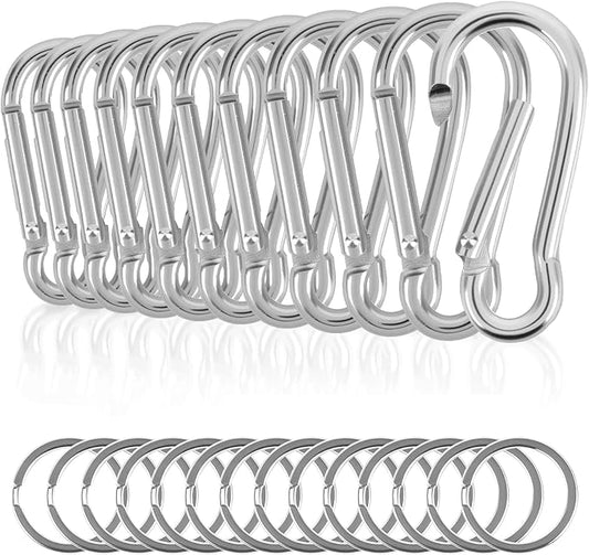 39pcs 1.9Inch Carabiner Caribeener Clips D Shape Aluminum Carabeaner Buckle Spring Snap Key Chain Clip Hook for Camping Hiking Fishing Traveling, Silver