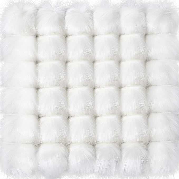 Tatuo 100 Pcs Faux Fur Pom Poms for Hat 4 Inches Large Fluffy Pom Balls for Crafts Knitting Beanies Shoes Scarves Bag Pompoms Keychain Charms Winter DIY Accessories (White)