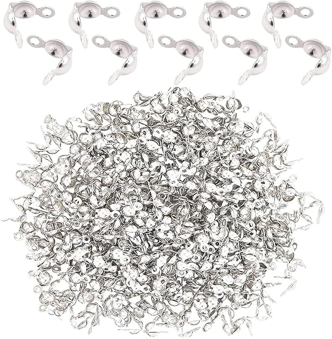 500 Pieces Silver Calotte Ends Knot Covers for DIY Bracelet Jewelry Making, Clamshell Metal Plated Open Bead Tips Endcaps(Silver)
