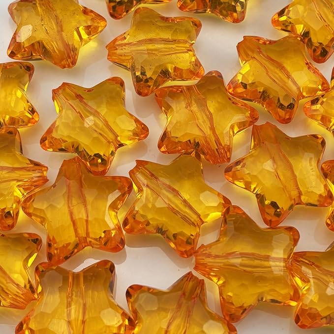 20pcs Acrylic Crystal Star Beads 28mm Star Shape Faceted Beads for Jewelry Making Bracelet Necklace Key Chains DIY Crafts(Orange)