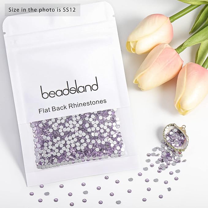 Beadsland Flat Back Crystal Rhinestones Round Gems for Nail Art and Craft Glue Fix, Violet, 3.0-3.2mm, SS12/1440pcs