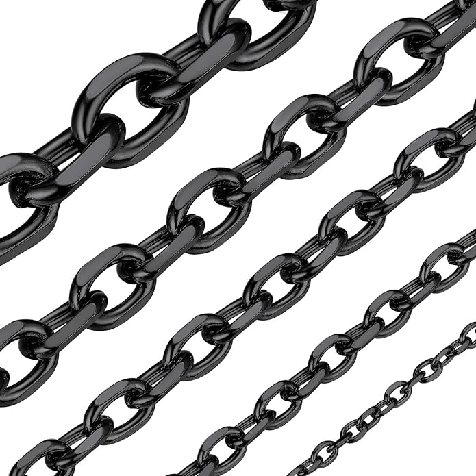 ChainsHouse Stainless Steel Cable Chain Necklaces for Men Women, 3mm/5mm/7mm/9mm/12mm 18K Gold/Black Plated Mens Cable Link Chains, 18"-30" Length - Send Gift Box