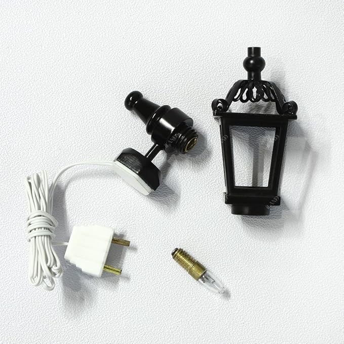 iLAND 1/12 Scale Accessories of Dollhouse Lights, Classic Miniature Lamp for Dollhouse Decoration, Exquisite Metal Black Wall Light w/Plug
