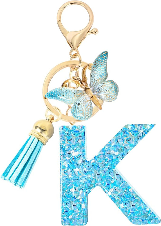 Initial letter Keychains for Women Girls Tassel Butterfly Cute Keychain for Wallet Backpack charm