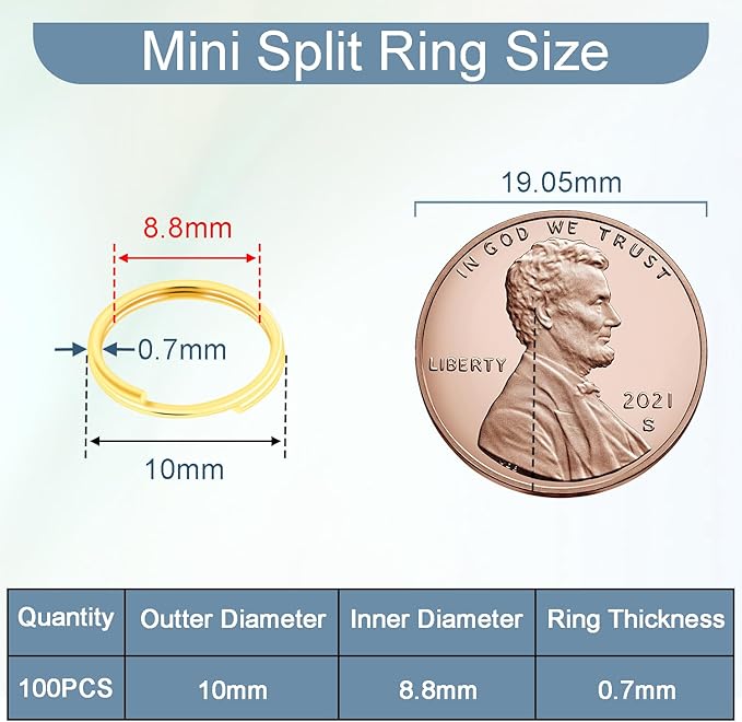 100pcs 10mm Mini Split Ring for Keychains, Double Loops Split Jump Rings Jewelry Making Metal Tiny Small Key Ring for Pet Collar Tag Luggage Tag DIY Craft
