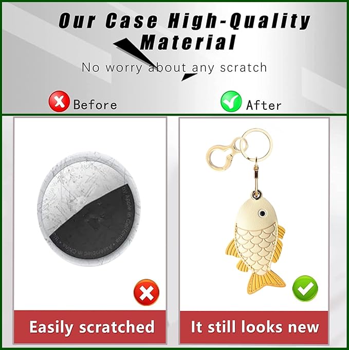 Leather Keychain Holder Case Compatible with AirTag,Cute Protective Cover with Keyring,Anti-Scratch Finder GPS Tracker Case for Wallet Keys,Bag,Pets(Fish Pink)