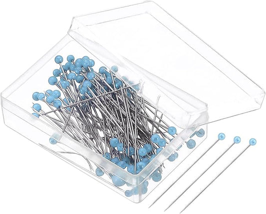 PATIKIL Sewing Pins, 200 Pcs 1.5 Inch Pearlized Ball Head Pins Straight Pin for Fabric, Decorative, Cloth Making, DIY, Blue