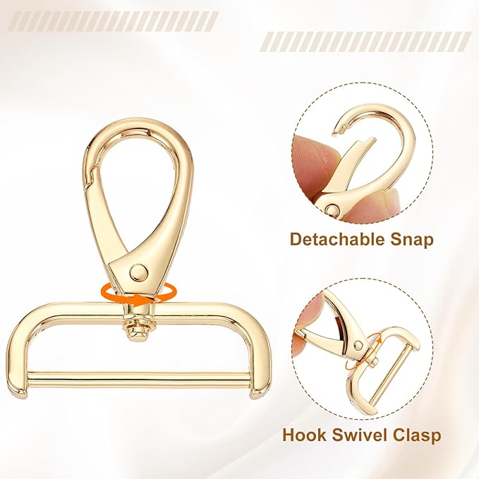 HARFINGTON 4pcs Detachable Snap Hook Swivel Clasp 1 1/2" (38mm) Zinc Alloy Lobster Claw Clasp for Keychain Lanyard Purse DIY Purse Strap, Light Gold