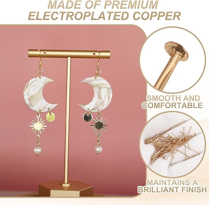 HARFINGTON 100pcs Flat Head Pins 0.79" 20mm Needles Bulk for Earring Pendant Necklace Bracelet Charm Jewelry Making Findings DIY Craft, Champagne Gold