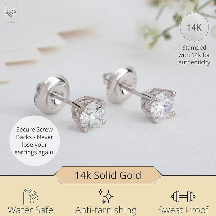 1/4-2 Carat IGI Certified Lab Grown Diamond Stud Earrings | Solitaire Real Diamonds Earring for Women in I-J Color & SI1-SI2 Clarity | 14K Gold Diamond Studs with Secure Backs by MAX + STONE