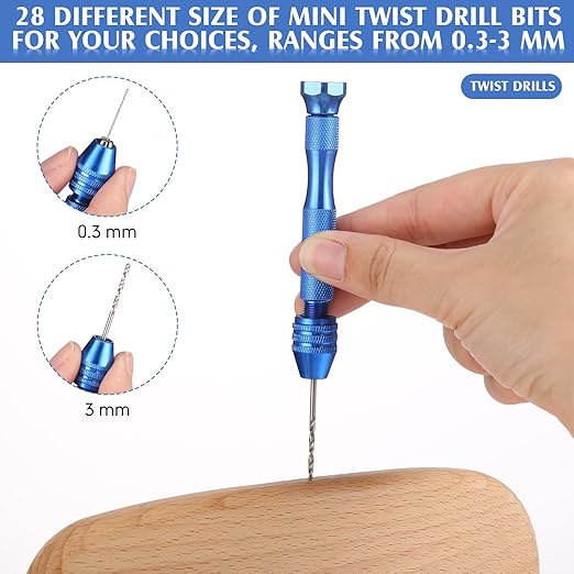 Mudder 57 Pieces Micro Hand Drill Bits Set with Pin Vise 46 Pcs Pin Vise Hand Twist Drills and 10 Pcs PCB Mini Cutting Bits for Resin Polymer Clay Craft DIY Jewelry(Blue)
