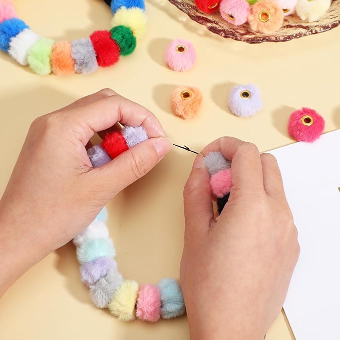 300 Pcs Fluffy Faux Fur Pom Pom Beads, 30 Colors Soft Fuzzy Craft Beads for DIY Jewelry, Keychains, Pens and Handicrafts Accessories
