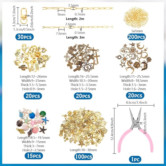PH PandaHall 408pcs Keychain Making Kit, 30pcs Clasps with Pendants Chains Jump Rings Plier Key Chain Making Kit for Bag Straps Keychains Purse Chains DIY Crafts, Make 30 Sets