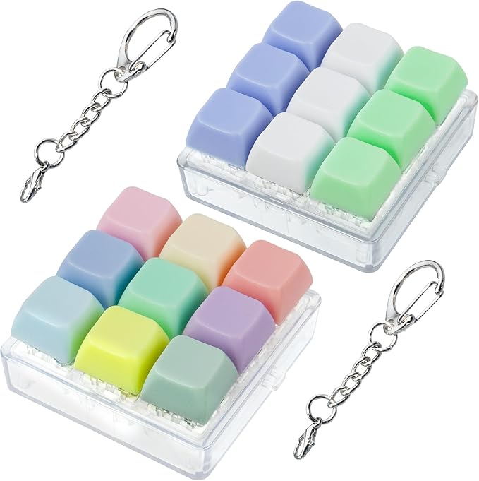 2 Pack 9 in 1 Keyboard Fidget Toy, Keyboard Fidget Keychain Anti-Stress Keyboard Decompression Button Finger Clicker Toys Stress Relief Fidget Gifts (Macaron,White)