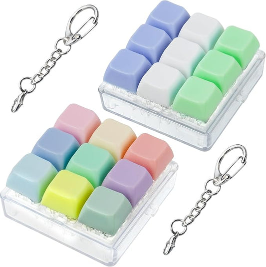 2 Pack 9 in 1 Keyboard Fidget Toy, Keyboard Fidget Keychain Anti-Stress Keyboard Decompression Button Finger Clicker Toys Stress Relief Fidget Gifts (Macaron,White)