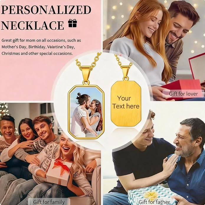 CLYLIFE Picture Necklace Personalized Photo,Custom Disc/Heart Pendant for Men Women Dad Mom Customized Necklace with Chain Photos Memorial Gifts for Mother's Day, Birthday, Anniversary