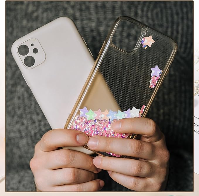uxcell 50Pcs Flat Back Star Resin Charm, Glitter Star Charm Mini Bulk Beads Embellishments for DIY Crafts Hair Clips, Photo Frames, Phone Cases, Scrapbooking Decor, White