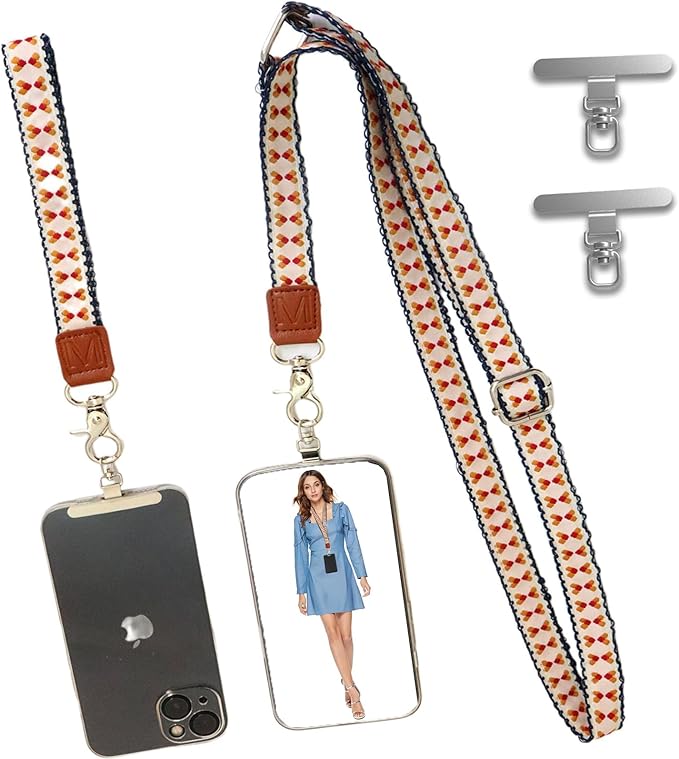LEMEDE Wrist Keychain and Adjustable Phone Lanyard, Silver Hook Phone Crossbody Strap with 360° Rotating Phone Pads