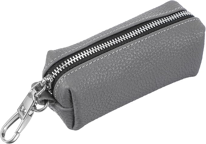 uxcell Leather Coin Purse, Leather Car Key Holder Bag Hand-held Change Purse Keychain Pouch Small Coin Pouch with Key Ring for Women and Men, Grey