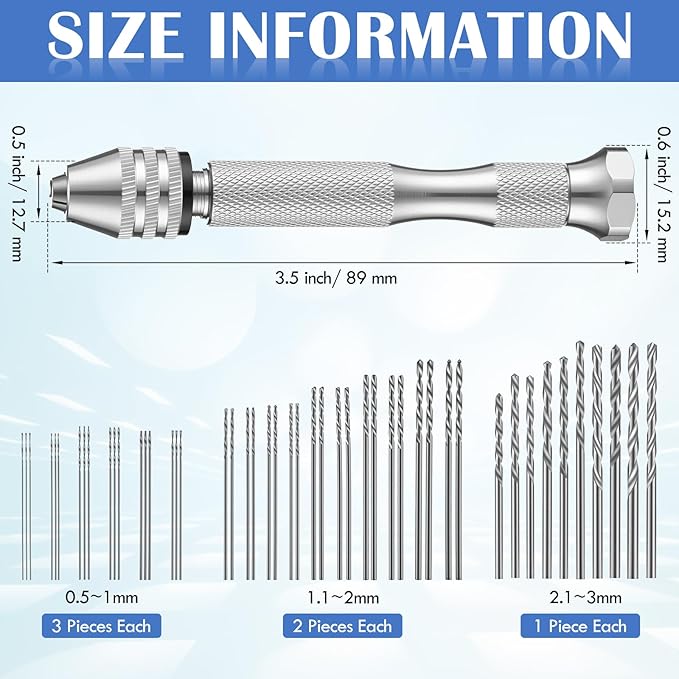 Zhehao 59 Pieces Hand Drill Bits Set Include 49 Pcs Metal Pin Vise Hand Drill Micro Mini Twist Bits and 10 Pcs Tungsten Carbide PCB Rotary Tools for Resin Polymer DIY Jewelry Making Carving(Silver)