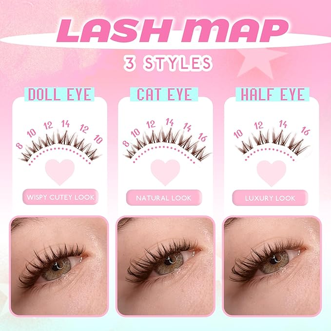 Lash Clusters Brown Manga Lash Clusters Spiky Doll Individual Lashes 120Pcs D Curl 8-16MM Dark Brown Doe Eyed Cluster Eyelash Extensions with Clear Band for DIY at Home (Narcissus-Brown)