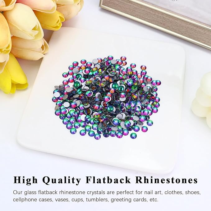 Flatback Crystal Rhinestones Round Gems for Nail Art and Craft Clothes Glue Fix, Green Flame (2.3-2.5mm) SS8/1440PCS