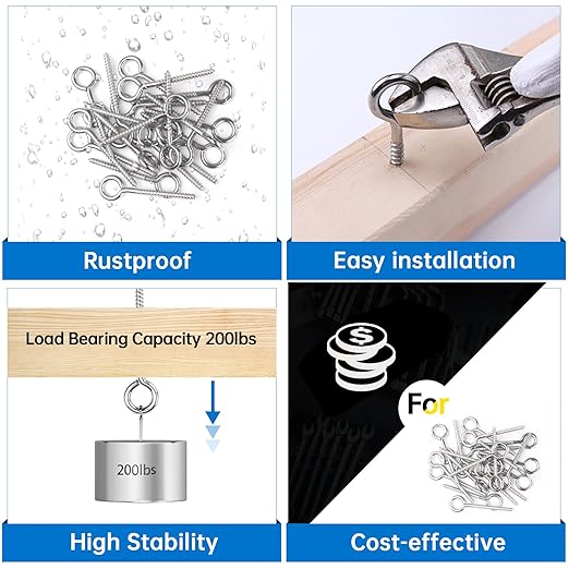 Muzata 20 Pack Eye Screws 3.3 Inch Stainless Steel Eye Hooks Screw for Wood Heavy Duty Self Tapping M6 Eyelet Hooks Securing Cables Wire Indoor Outdoor CR18