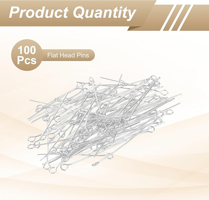 HARFINGTON 100pcs Open Eye Head Pins 1.18" 30mm Mini Metal Wire Eye Pins Beading Small Needles Bulk for Earring Pendant Necklace Bracelet Charm Jewelry Making Findings DIY Craft, Silver Tone
