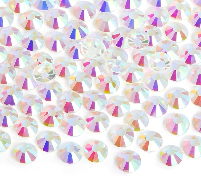 Jollin Glue Fix Crystal Flatback Rhinestones Glass Diamantes Gems for Nail Art Crafts Decorations Clothes Shoes(ss3 2880pcs, Transparent AB)