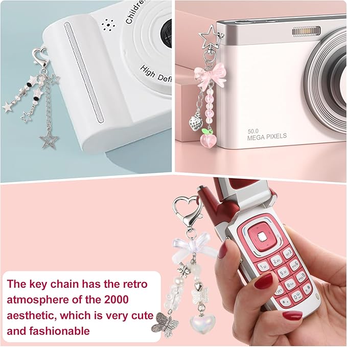 4 PCS Y2K Keychain Cute Keychain Accessories Y2K Phone Charms With Tether Tab Aesthetic Keychains