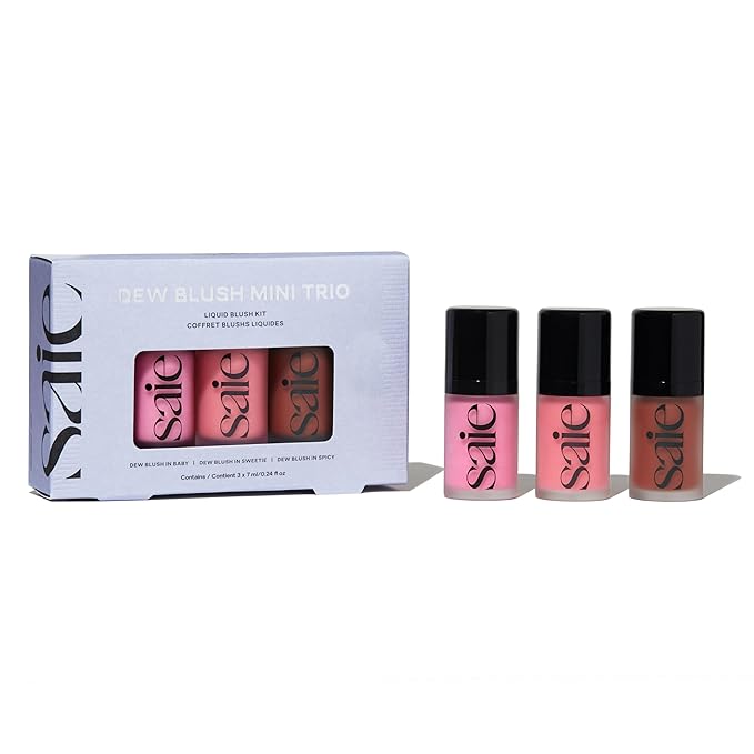 Saie Mini Dew Blush Trio Gift Set with Baby Pink, Neutral Pink & Warm Terracotta Shades, Hydrating Cream Blush Minis
