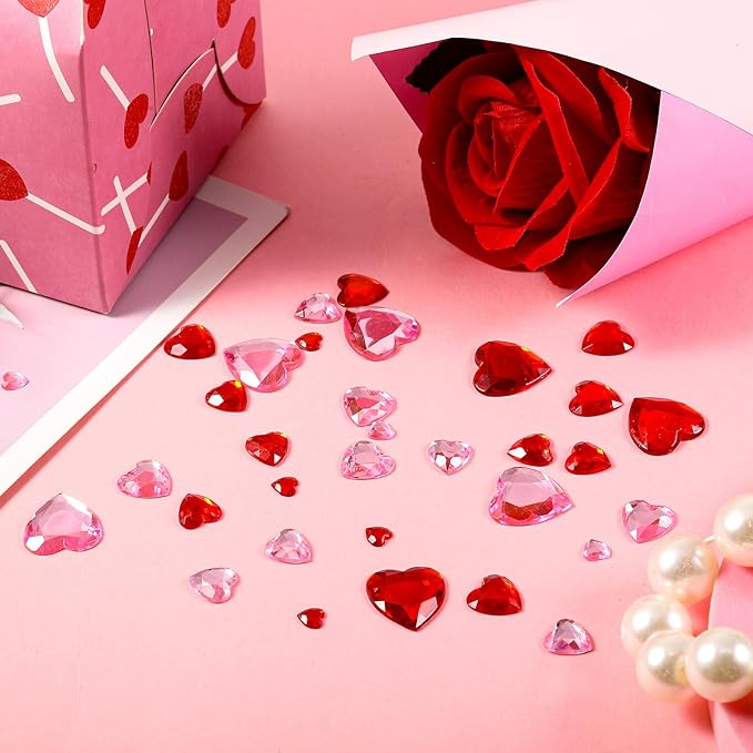 Chuangdi 516 Pcs Acrylic Rhinestone Crystal Gems Rhinestone Flat Back 18mm/12mm/10mm/6mm for Valentine's Day Wedding Decoration DIY Clothes Shoes Jewelry Making Crafts(Red, Pink,Heart)