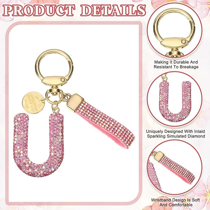 PATIKIL Initial Letter Keychain, Cute Sparkly Rhinestone Key Chain Alphabet Charm for Car Keys Handbags Purse