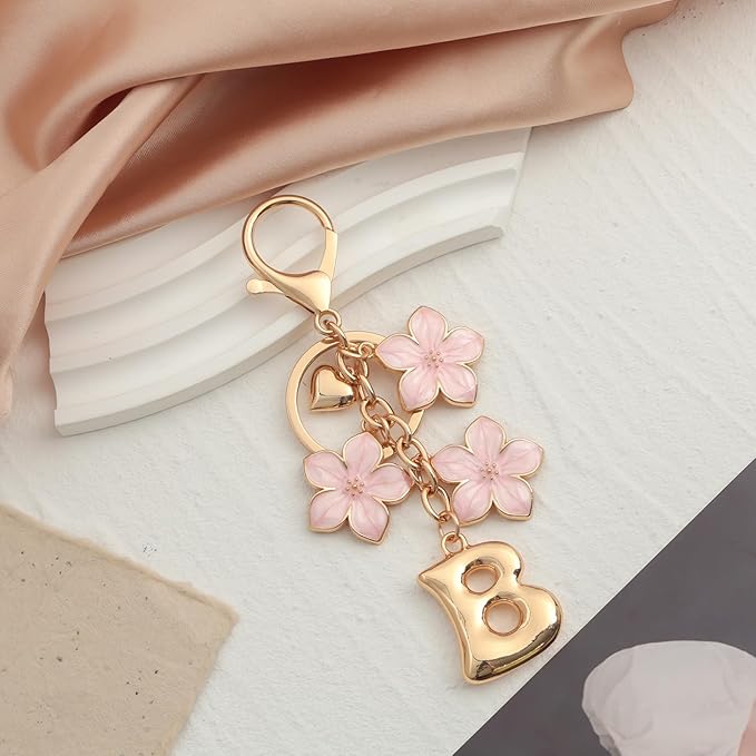 Snycler Bubble Initial Keychain Graceful Flower for bags car remote–A-Z Letter Charms for Women