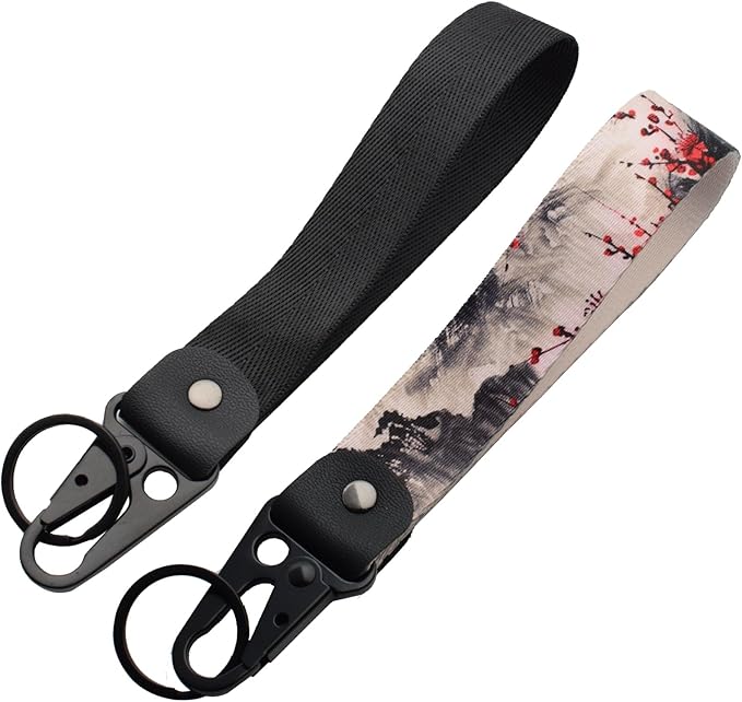 2 Pcs Classic Black & Floral Keychain Wristlet Lanyard for Women couples, Flower Wristlet Strap for Keys Hands-Free Wearable