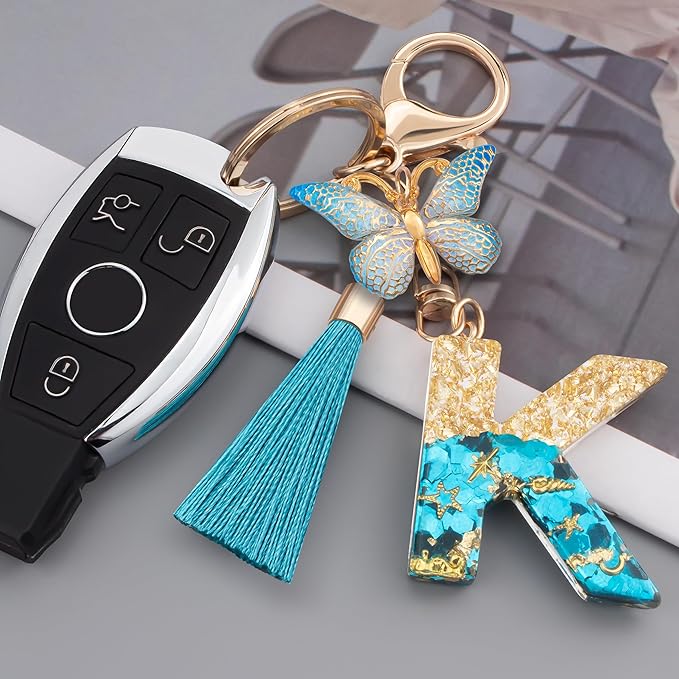 Suweibuke Cute Pink Key Chains for Women Girls, Initial Letter Keychains with Tassel, Charms for Key Purse Handbags Backpacks