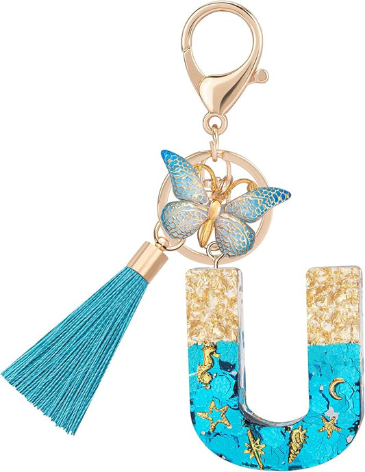 Suweibuke Cute Pink Key Chains for Women Girls, Initial Letter Keychains with Tassel, Charms for Key Purse Handbags Backpacks
