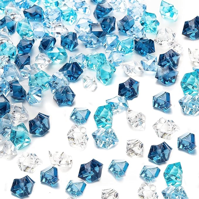 DomeStar 550PCS Mixed Blue Vase Fillers, Acrylic Fake Crushed Ice Rocks Blue Gems Crystals Plastic Diamonds for Vase Fillers Centerpiece Fish Tank Table Scatter Photography Props Display Decoration