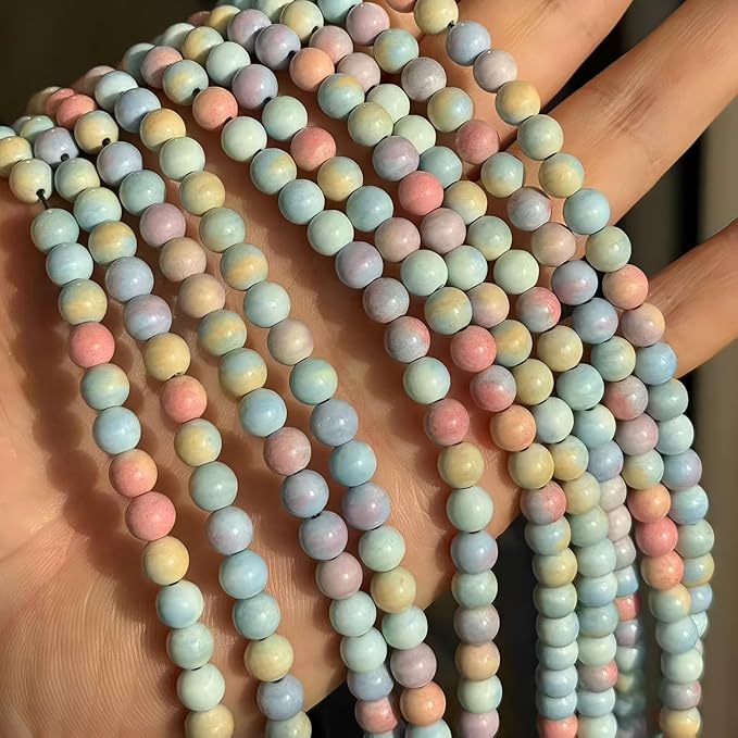 MJDCB Natural Stone Beads 6mm 60pcs Round Rainbow Stone Loose Gemstone Bead Charms for Jewelry Making Bracelet Necklace Earring Pendant