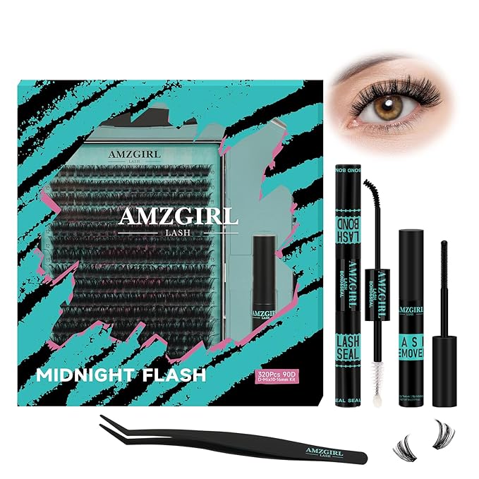 Lash Clusters Kit 320Pcs, 90D DIY Individual Eyelashes Extension With Bond, Seal, Remover, Applicator Tool for False Cluster At Home (D-Mix10-16mm)
