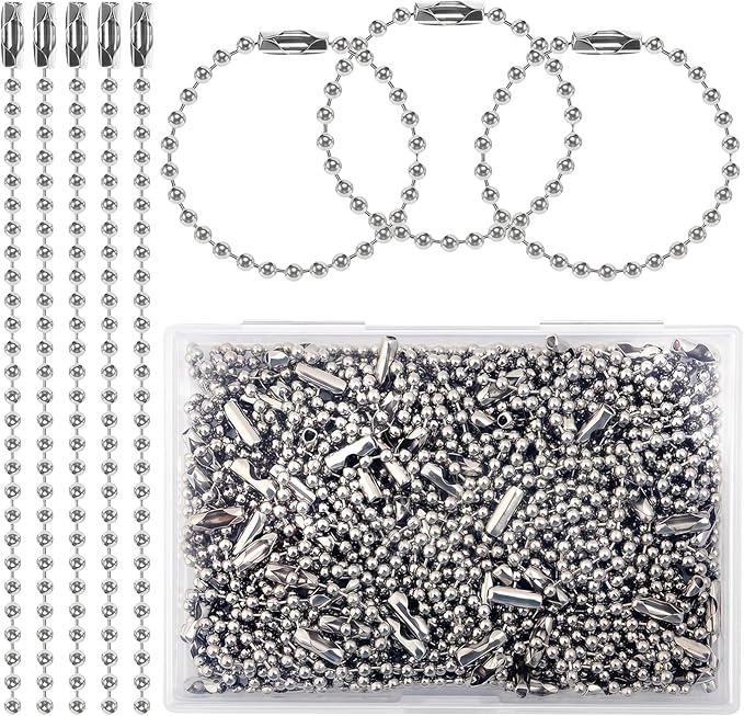 Ball Chains Dog tag Chain - 200 Pcs Ball Bead Chains Connector Clasp 5.9 Inch Long 2.4mm Silver Metal Beaded Chain Bulk for Jewelry Making Keychains Crafts DIY Hanging Decoration