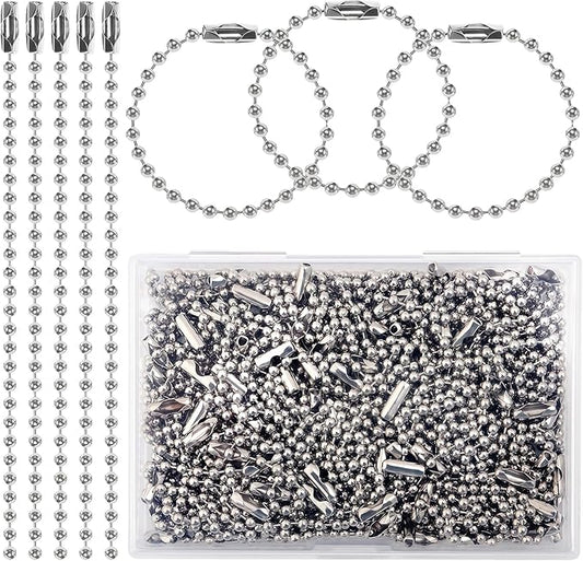 Ball Chains Dog tag Chain - 200 Pcs Ball Bead Chains Connector Clasp 5.9 Inch Long 2.4mm Silver Metal Beaded Chain Bulk for Jewelry Making Keychains Crafts DIY Hanging Decoration
