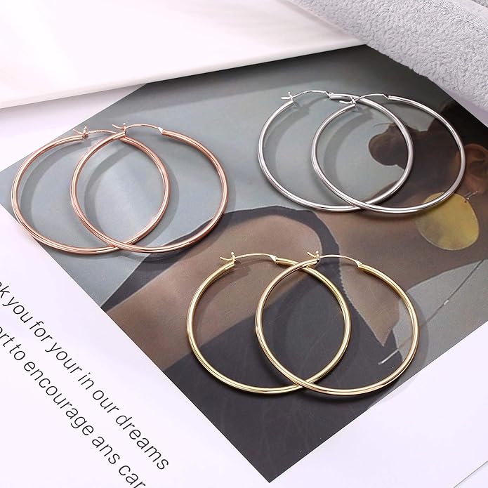 M MOOHAM 14K-Gold-Plated Hoop Earrings for Women - Hypoallergenic 14K Gold 925 Sterling silver-plated Post Sensitive Ears Nickel Free Hoops Earrings Set for Women Jewelry Lightweight 13-60mm