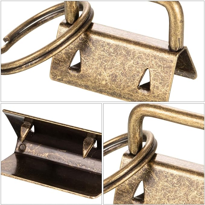 45Pcs 1 inch Bronze Key Fob Hardware Kits 1” Metal Gunmetal Keyfobs Hardware Bulk for Keychains Fob Wristlet Hardware with Key Ring for Lanyard