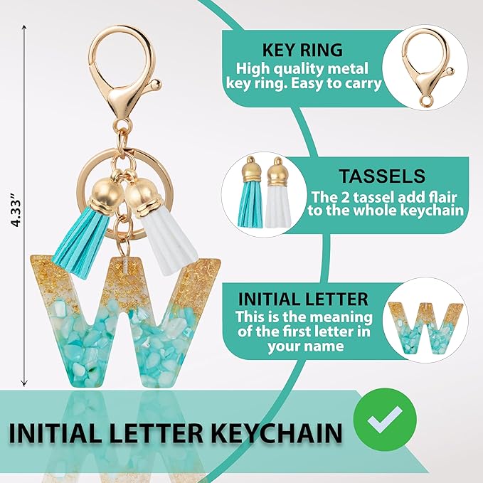 Initial Letter Keychain Cute Resin with 2 PU Tassel, Letter Keychain for Backpack Charms, Initial Keychains for Women
