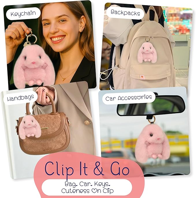 Mimi Buddies Bunny Keychain with Box, BunnyKeychain with Tin, Cute Bag Car Handbag Charm Keychains, BunnyCute Key chain